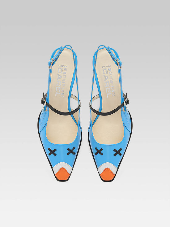 Carel Pigeon - Escarpins Slingback Cuir Verni Bleu
