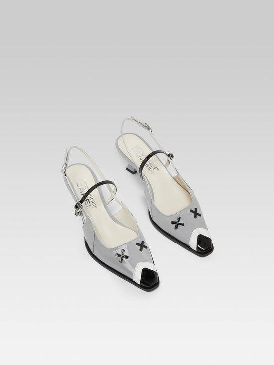 Carel Pigeon - Escarpins Slingback Cuir Verni Gris