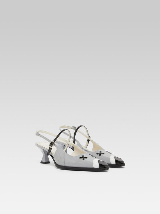 Carel Pigeon - Escarpins Slingback Cuir Verni Gris