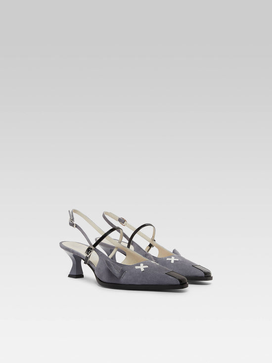 Carel Souris - Escarpins Slingback Cuir Velours Gris