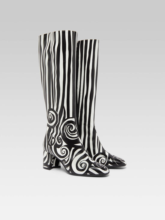 Carel Sunrise - Bottes Cuir Imprimé Noir Et Blanc