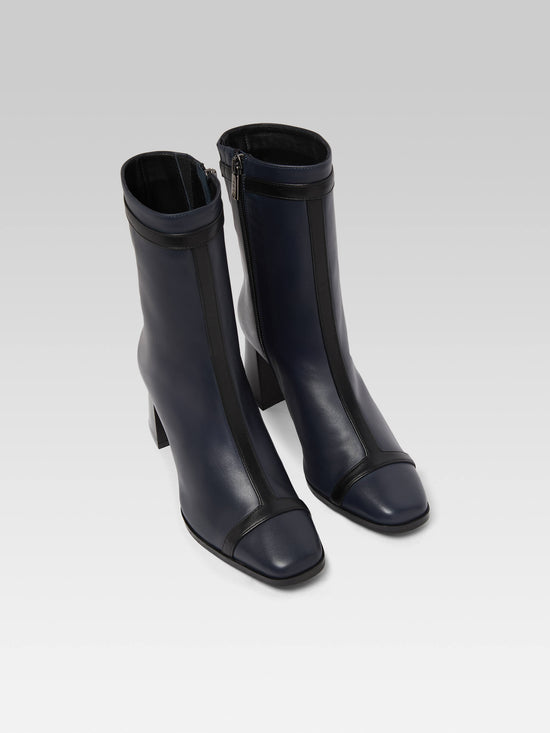 Carel Catherine - Bottines Cuir Bleu Marine Et Cuir Noir