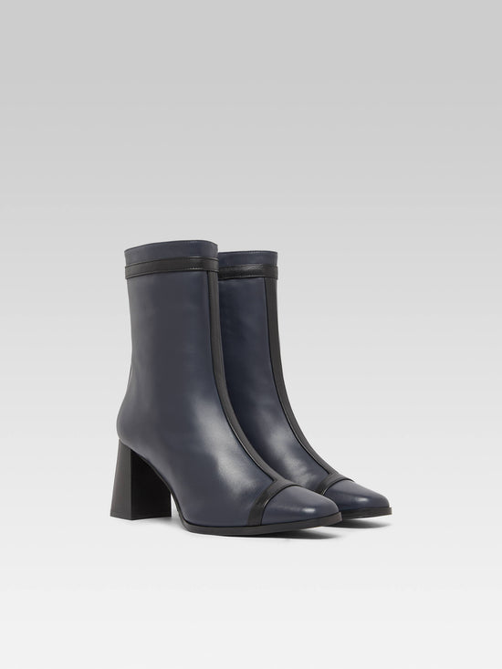Carel Catherine - Bottines Cuir Bleu Marine Et Cuir Noir