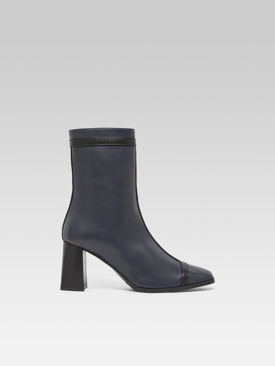 carel Catherine - Bottines cuir bleu marine et cuir noir