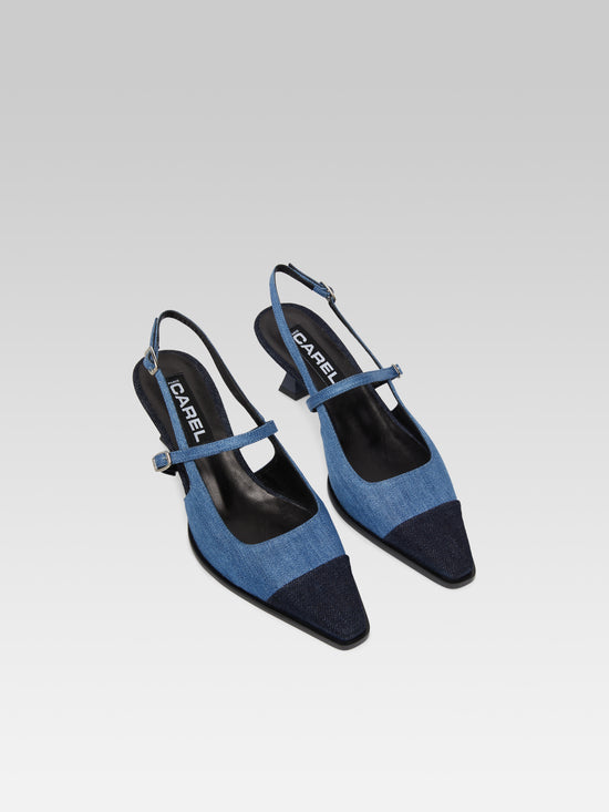 Carel Cecile - Escarpins Slingback Bicolore Tissu Jean Bleu