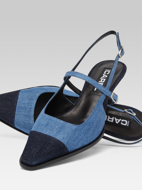 Carel Cecile - Escarpins Slingback Bicolore Tissu Jean Bleu