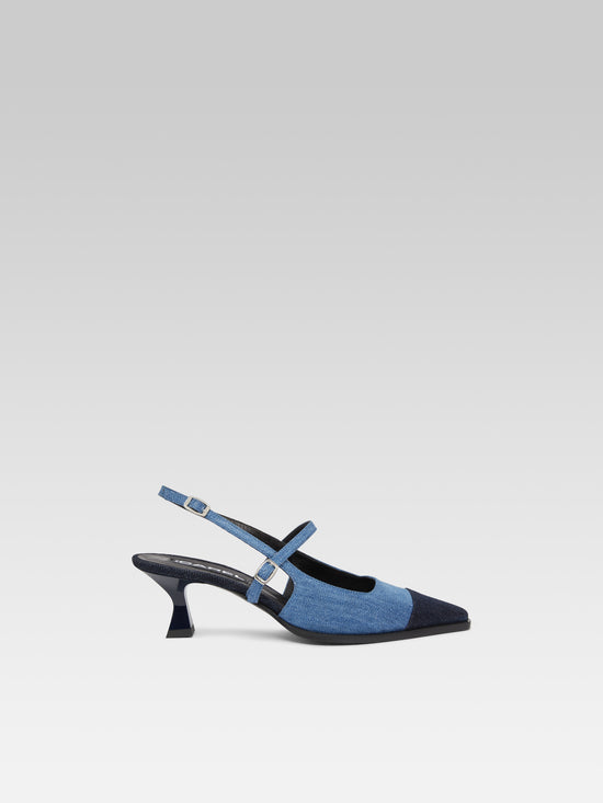 carel Cecile - Escarpins slingback bicolore tissu jean bleu carel Cecile - Escarpins slingback bicolore tissu jean bleu