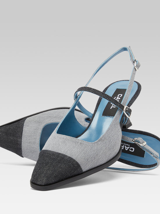 Carel Cecile - Escarpins Slingback Bicolore Tissu Jean Gris