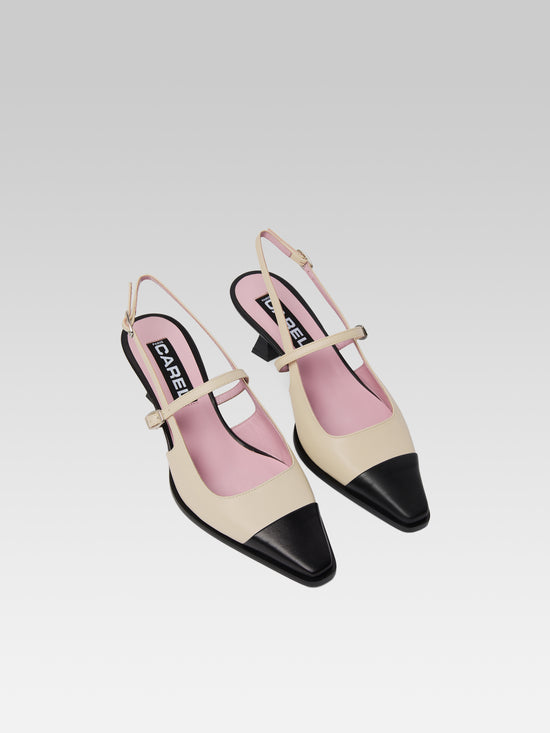 Carel Cecile - Escarpins Slingback Cuir Beige Et Noir
