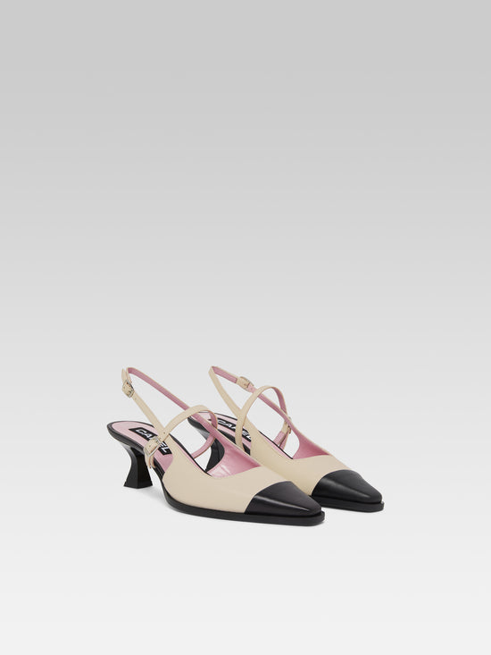 Carel Cecile - Escarpins Slingback Cuir Beige Et Noir