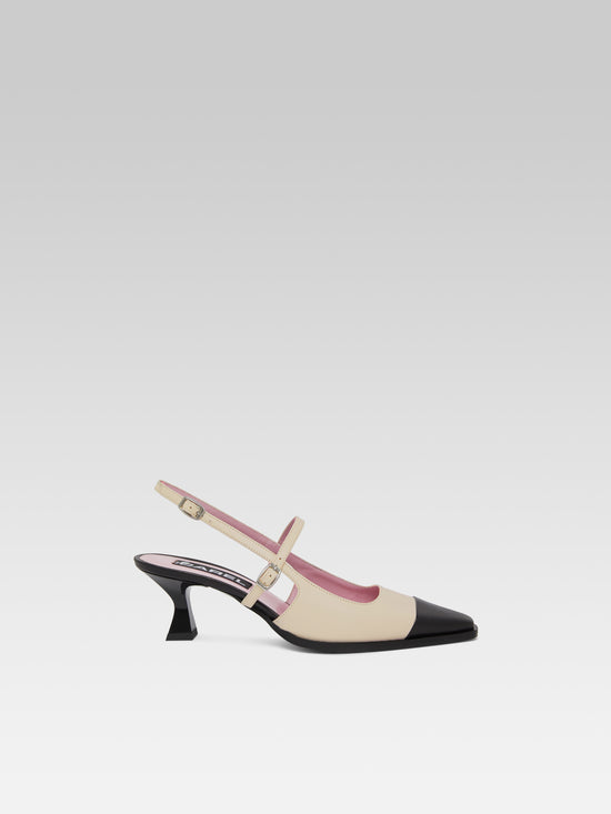 carel Cecile - Escarpins slingback cuir beige et noir