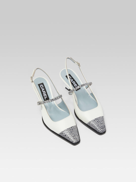 Carel Cecile - Escarpins Slingback Cuir Ivoire Et Cuir Marin
