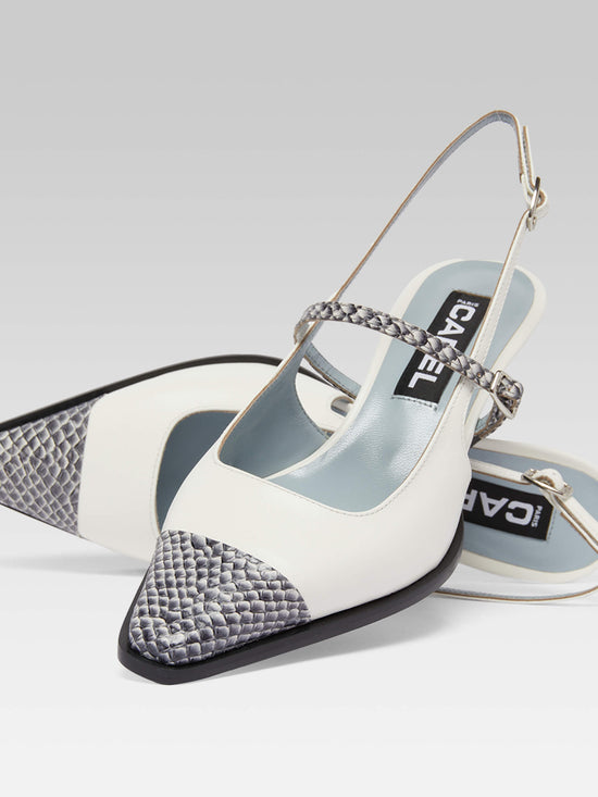 Carel Cecile - Escarpins Slingback Cuir Ivoire Et Cuir Marin