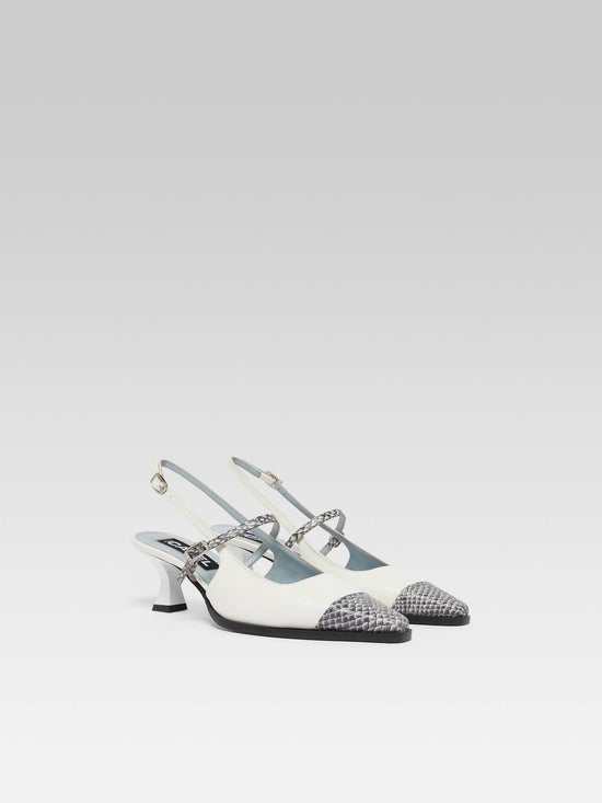 Carel Cecile - Escarpins Slingback Cuir Ivoire Et Cuir Marin
