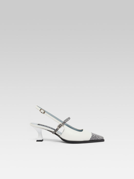 carel Cecile - Escarpins slingback cuir ivoire et cuir marin