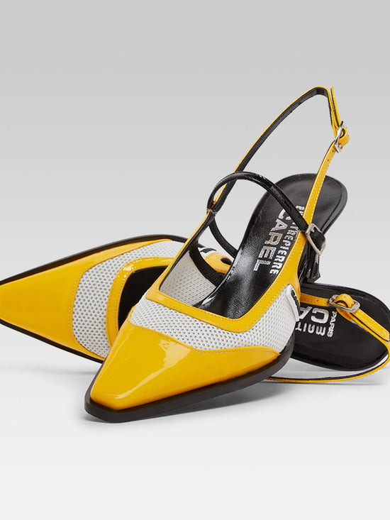 Carel Cecile - Escarpins Slingback Cuir Verni Jaune Et Noir