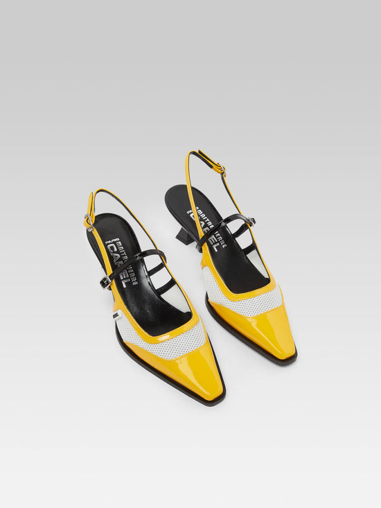 Carel Cecile - Escarpins Slingback Cuir Verni Jaune Et Noir
