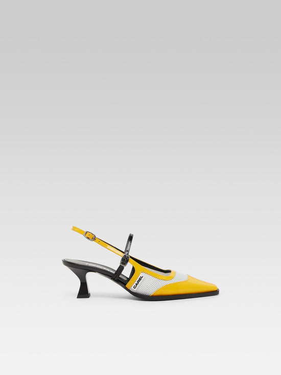 carel Cecile - Escarpins slingback cuir verni jaune et noir