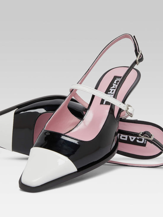 Carel Cecile - Escarpins Slingback Cuir Verni Noir Et Blanc