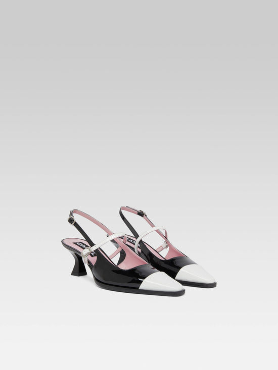 Carel Cecile - Escarpins Slingback Cuir Verni Noir Et Blanc