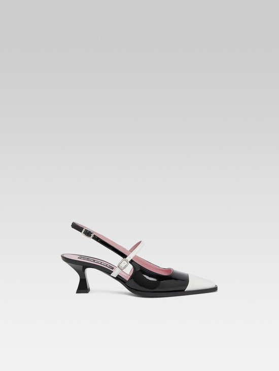 carel Cecile - Escarpins slingback cuir verni noir et blanc