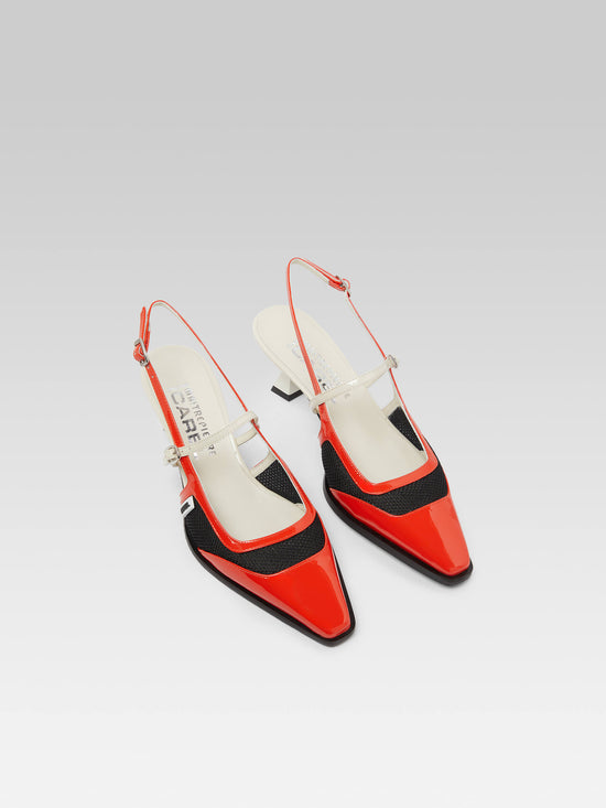 Carel Cecile - Escarpins Slingback Cuir Verni Rouge Et Ivoire