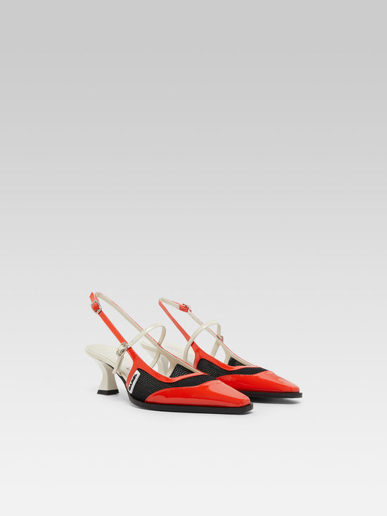 Carel Cecile - Escarpins Slingback Cuir Verni Rouge Et Ivoire