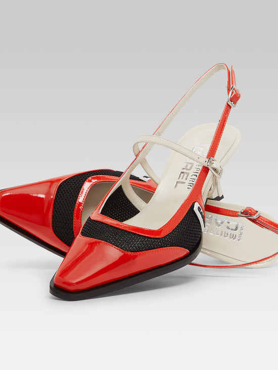 Carel Cecile - Escarpins Slingback Cuir Verni Rouge Et Ivoire