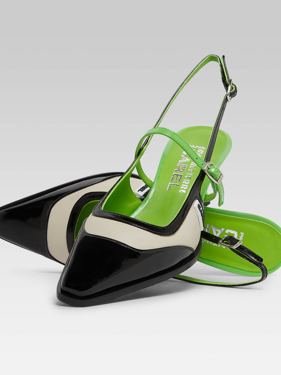 Carel Cecile - Escarpins Slingback Cuir Verni Vert Et Noir