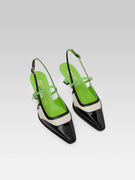 Carel Cecile - Escarpins Slingback Cuir Verni Vert Et Noir