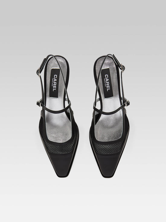 Carel Cecile - Escarpins Slingback Résille Et Cuir Noir