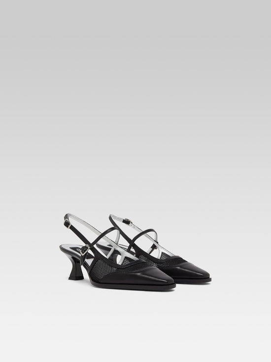 Carel Cecile - Escarpins Slingback Résille Et Cuir Noir