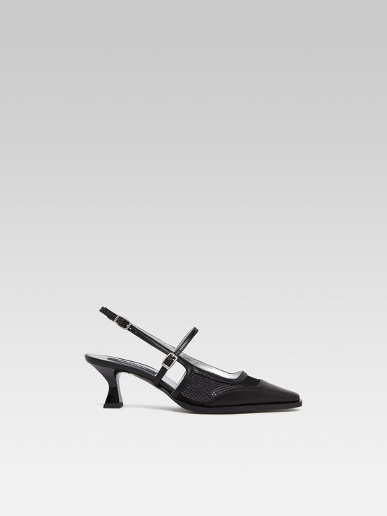 carel Cecile - Escarpins slingback résille et cuir noir