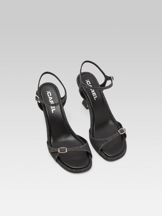 Carel Celeste - Sandales à Talon Tissu Jean Noir – Carel Paris
