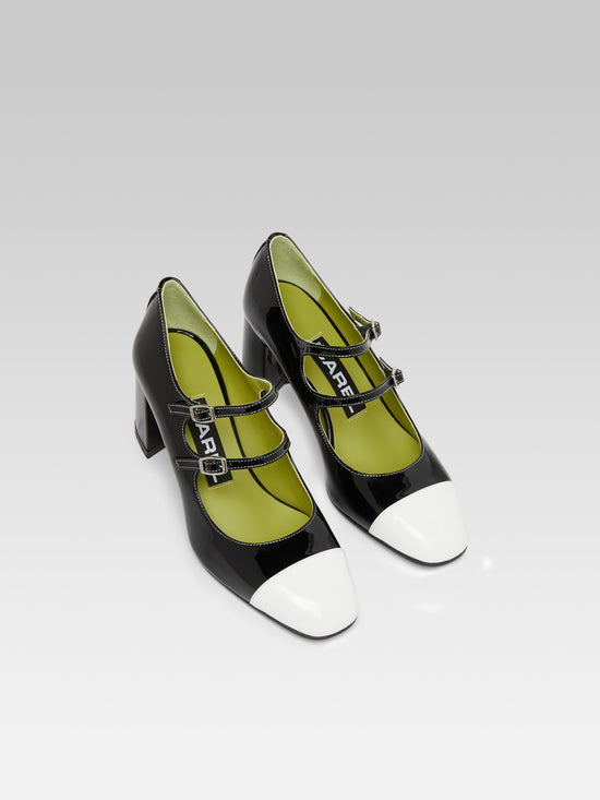Carel Cherry Escarpins Babies Cuir Verni Noir Et Blanc