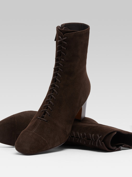 Carel Colette Bottines à Lacets Cuir Velours Marron