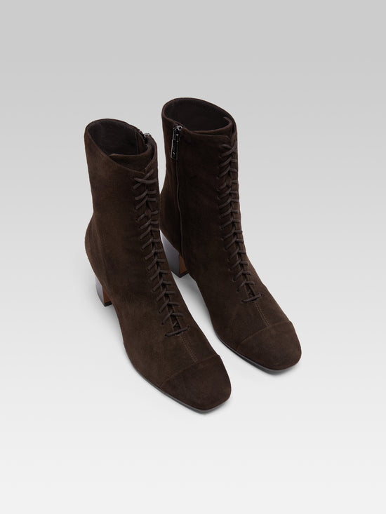 Carel Colette Bottines à Lacets Cuir Velours Marron