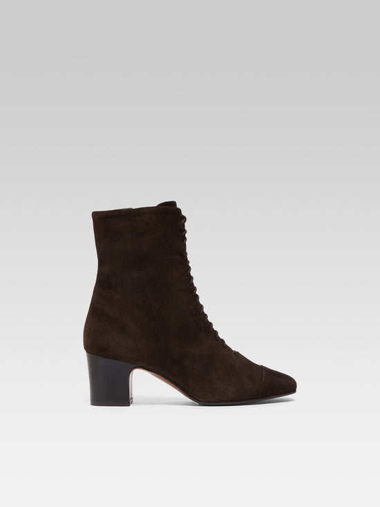 carel Colette Bottines à lacets cuir velours marron