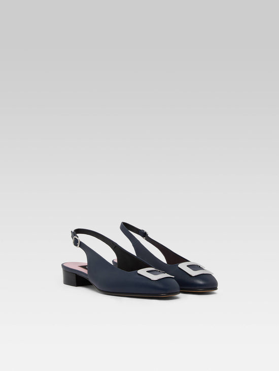 Carel Coquelicot - Slingback Cuir Bleu Marine Bijou C