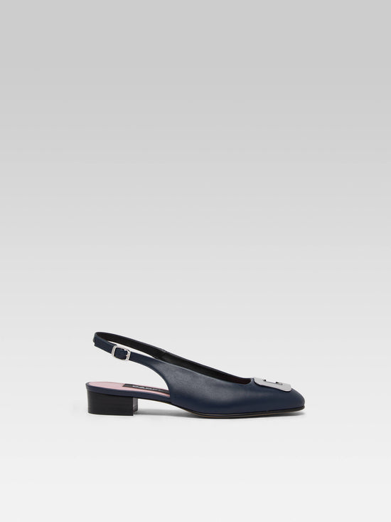 carel Coquelicot - Slingback cuir bleu marine bijou C