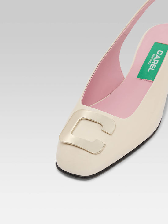 Carel Coquelicot - Slingback Cuir Verni Upcyclé Ivoire Bijou C