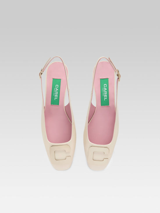 Carel Coquelicot - Slingback Cuir Verni Upcyclé Ivoire Bijou C