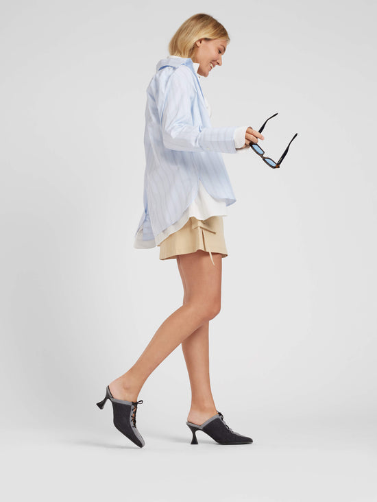 Carel Corset - Mules à Talon Lacets Tissu Bi-jean Gris