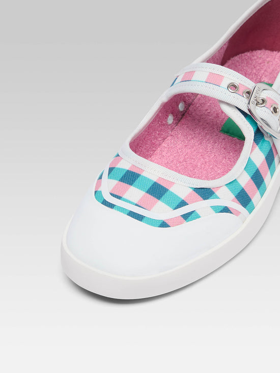 Carel Costa - Tennis à Brides Toile Vichy Rose Et Turquoise