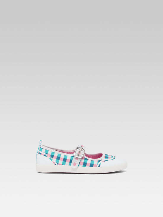 carel Costa - Tennis à brides toile vichy rose et turquoise