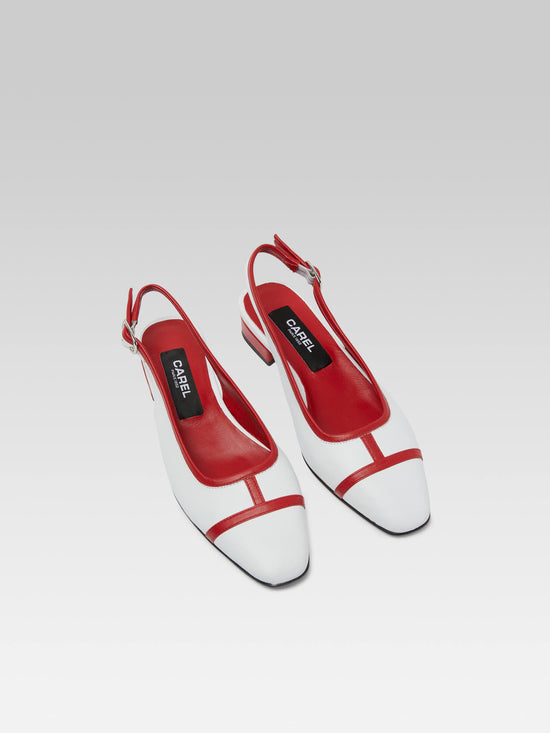 Carel Elisa - Ballerines Slingback Cuir Blanc Et Rouge