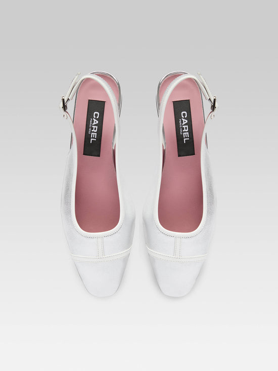 Carel Elisa - Ballerines Slingback Cuir Laminé Argent Et Verni Blanc