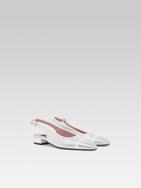 Carel Elisa - Ballerines Slingback Cuir Laminé Argent Et Verni Blanc
