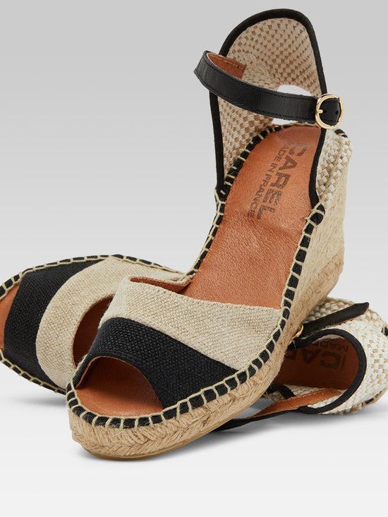 Carel Espelette - Espadrilles Compensées Lin Naturel Et Noir