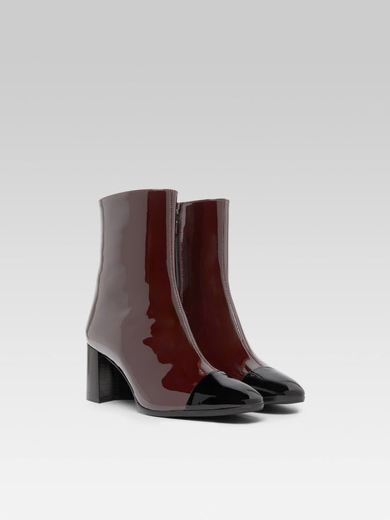 Carel Esprit - Bottines Cuir Verni Bordeaux Foncé Et Noir